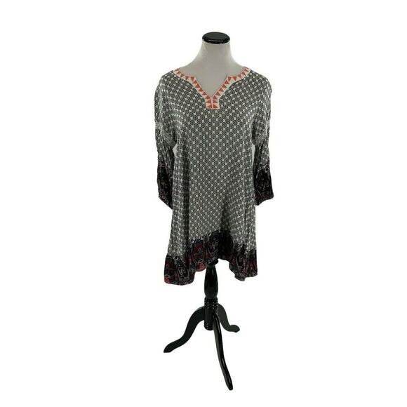 Umgee Blouse Womens Small Multicolor Relaxed Stretch Aztec Split Neck Tunic Tops - Picture 3 of 9